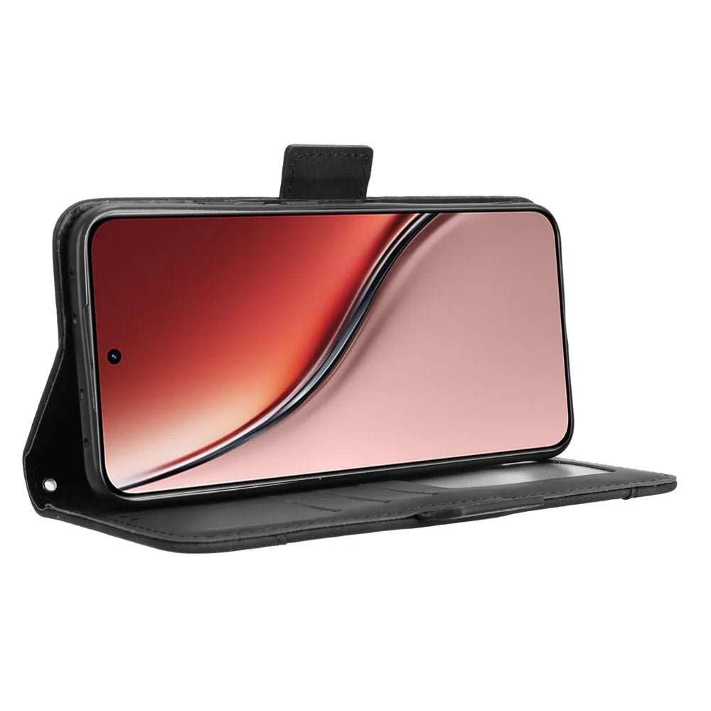 For Realme P3 Ultra 5G Leather Case Phone Wallet Cover with Multiple Card Slots - Black - 6