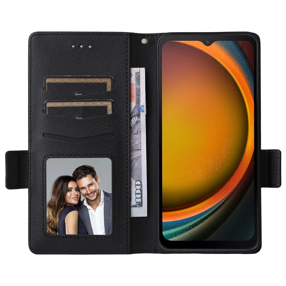 For Samsung Galaxy XCover7 Pro Case with Wrist Strap Litchi Texture PU Leather Wallet Phone Cover - Black - 2