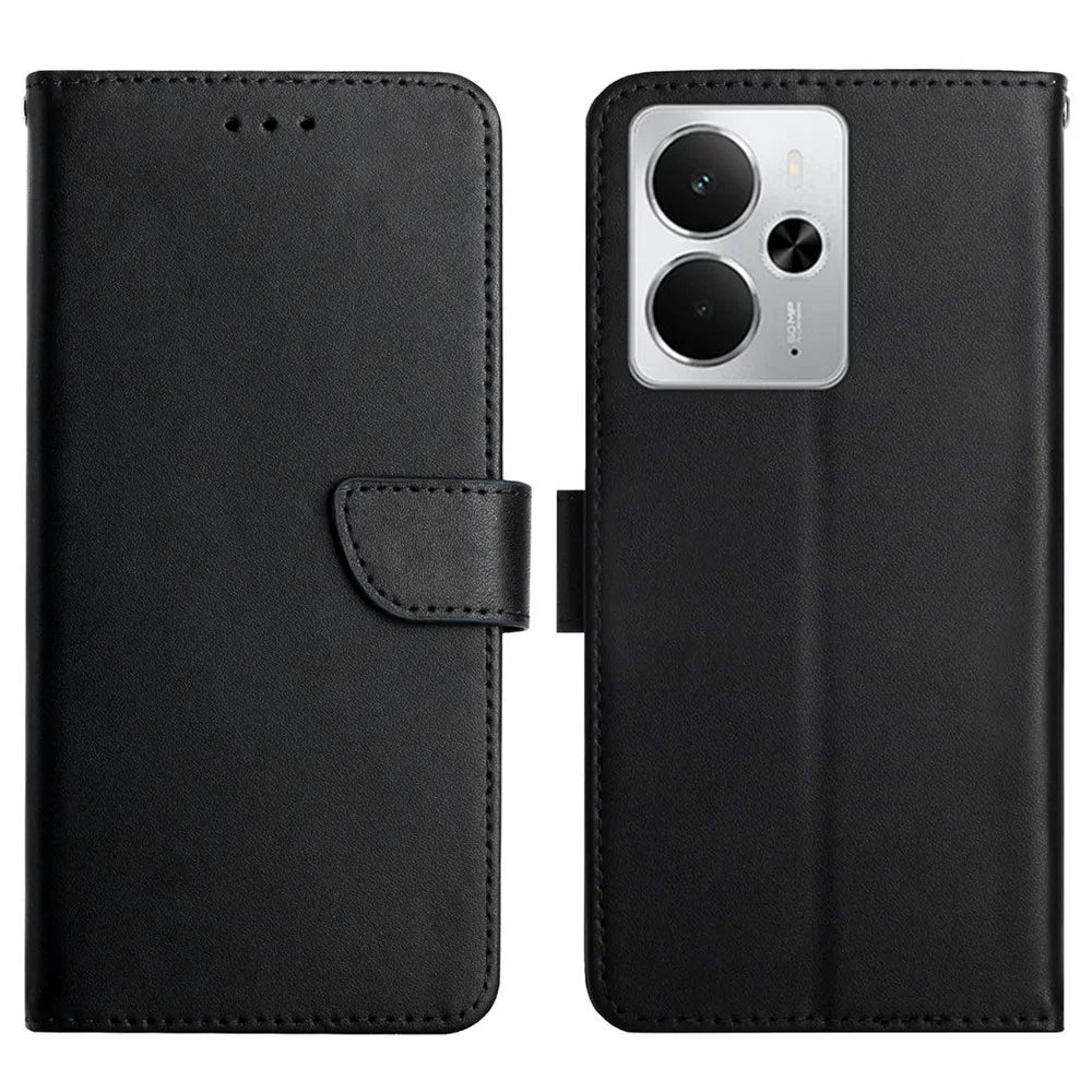 For Realme 14 5G  /  P3 5G Case Genuine Cow Leather Phone Cover Nappa Texture - Black - 1