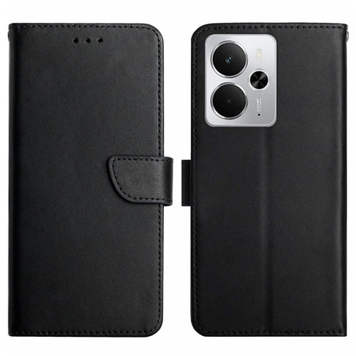 For Realme 14 5G  /  P3 5G Case Genuine Cow Leather Phone Cover Nappa Texture - Black - 1