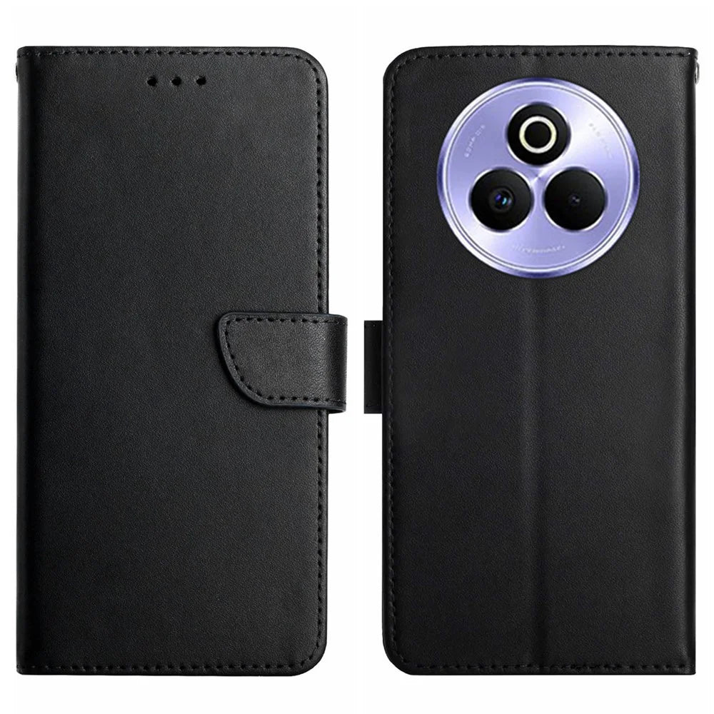 For Realme P3 Pro 5G Case Genuine Cow Leather Phone Cover Nappa Texture - Black - 1