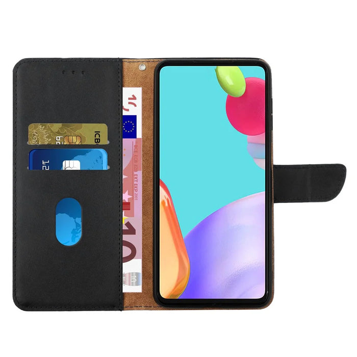 For Realme P3 Pro 5G Case Genuine Cow Leather Phone Cover Nappa Texture - Black - 2