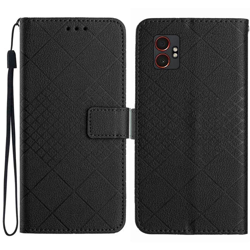 For Samsung Galaxy XCover7 Pro Case Wallet Imprint PU Leather Flip Folio Phone Cover - Black - 1