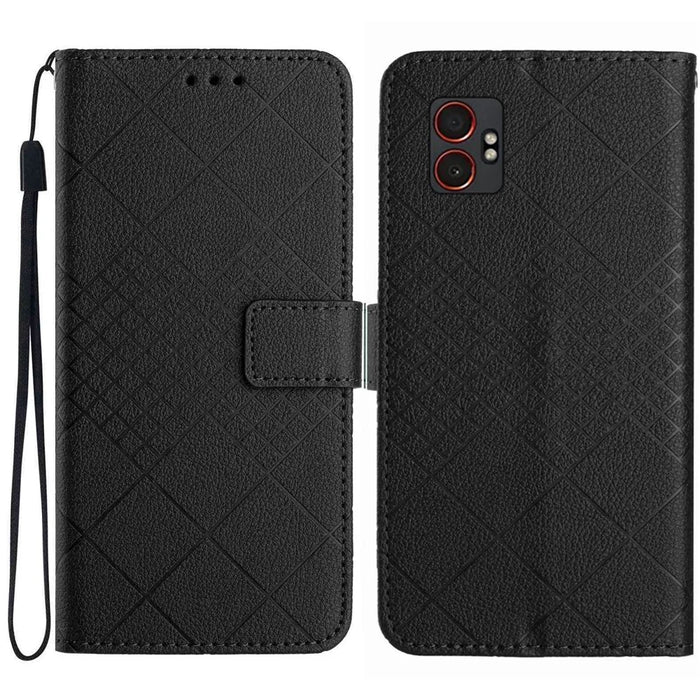 For Samsung Galaxy XCover7 Pro Case Wallet Imprint PU Leather Flip Folio Phone Cover - Black - 1