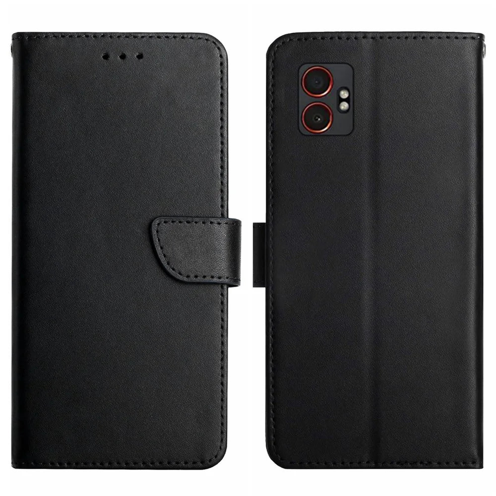 For Samsung Galaxy XCover7 Pro Case Genuine Cow Leather Phone Cover Nappa Texture - Black - 1