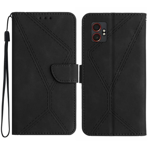 For Samsung Galaxy XCover7 Pro Case Skin Touch Lines Imprinted PU Leather Flip Phone Cover - Black - 1
