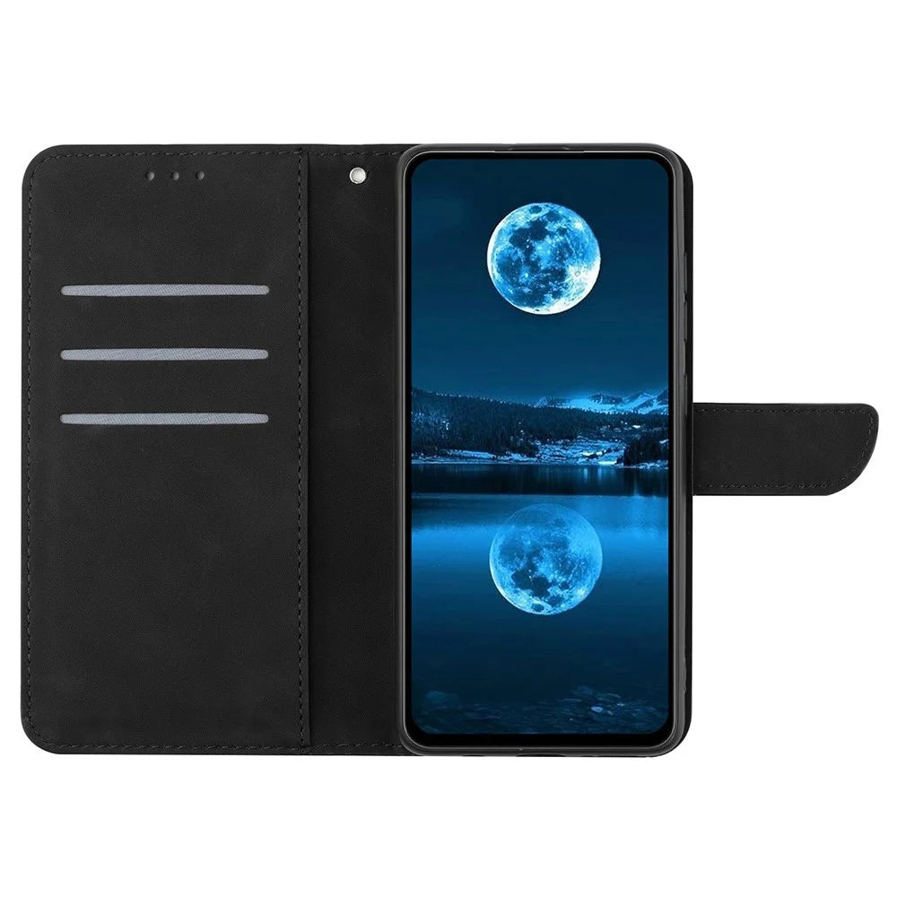 For Samsung Galaxy XCover7 Pro Case Skin Touch Lines Imprinted PU Leather Flip Phone Cover - Black - 2
