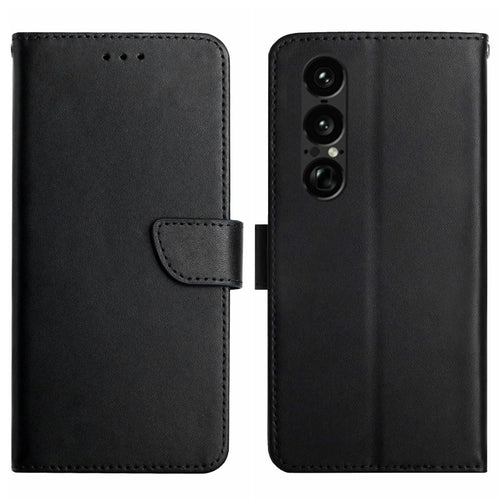 For Sony Xperia 1 VII Case Genuine Cow Leather Phone Cover Nappa Texture - Black - 1