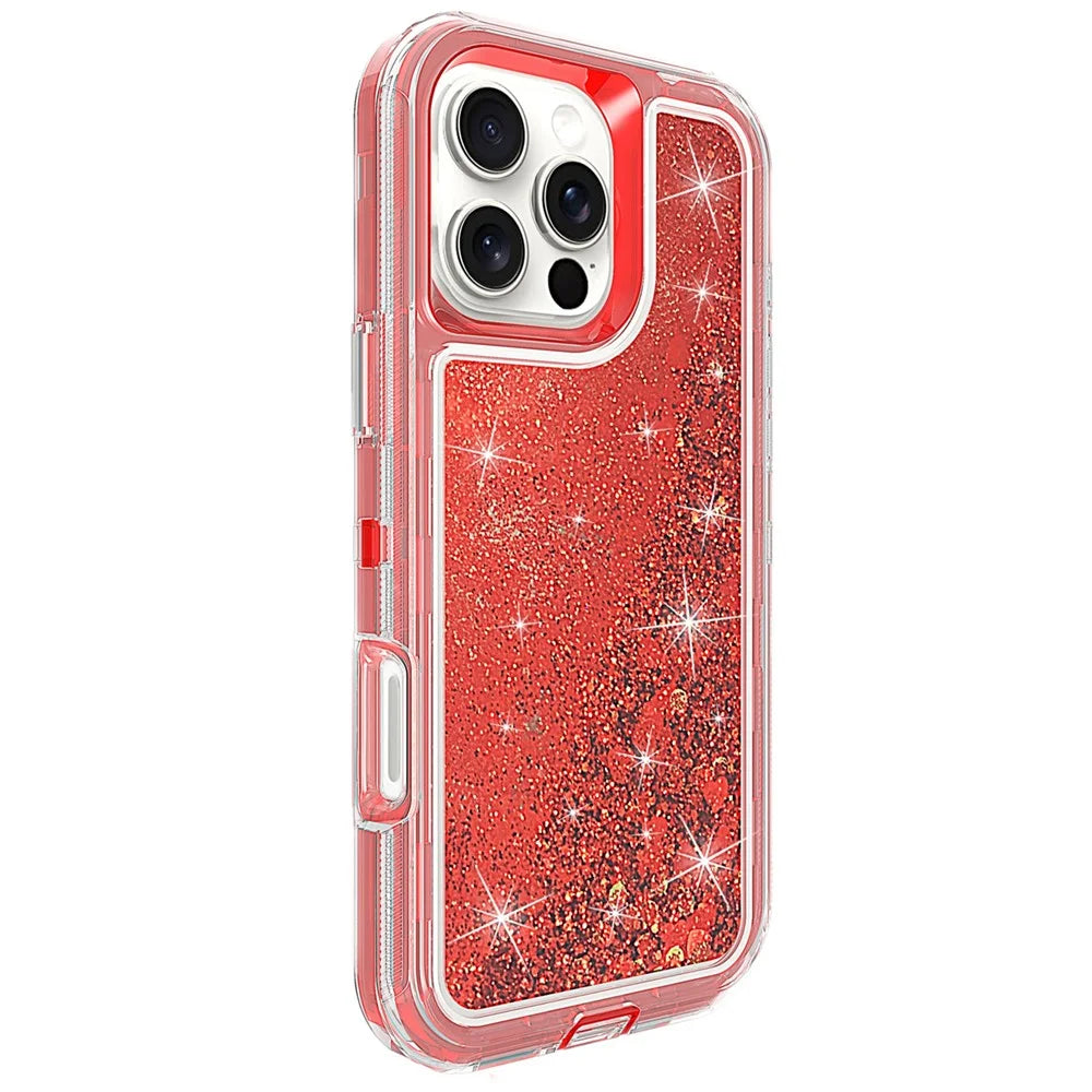 For iPhone 16 Pro Max Case Shockproof Detachable 2 In 1 TPU + PC Quicksand Phone Cover - Red - 1