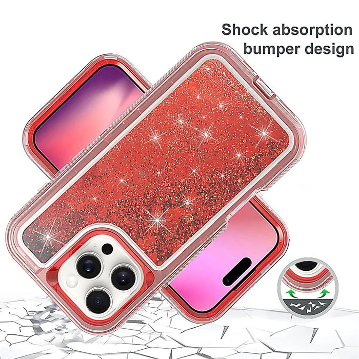 For iPhone 16 Pro Max Case Shockproof Detachable 2 In 1 TPU + PC Quicksand Phone Cover - Red - 2