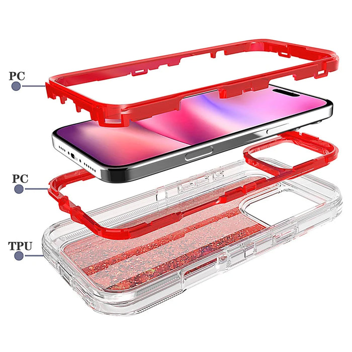 For iPhone 16 Pro Max Case Shockproof Detachable 2 In 1 TPU + PC Quicksand Phone Cover - Red - 3