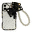 For iPhone 16 Case Glitter Epoxy Design TPU + PC Phone Back Cover with Bow Strap, Rhinestone Decor - Black - 1