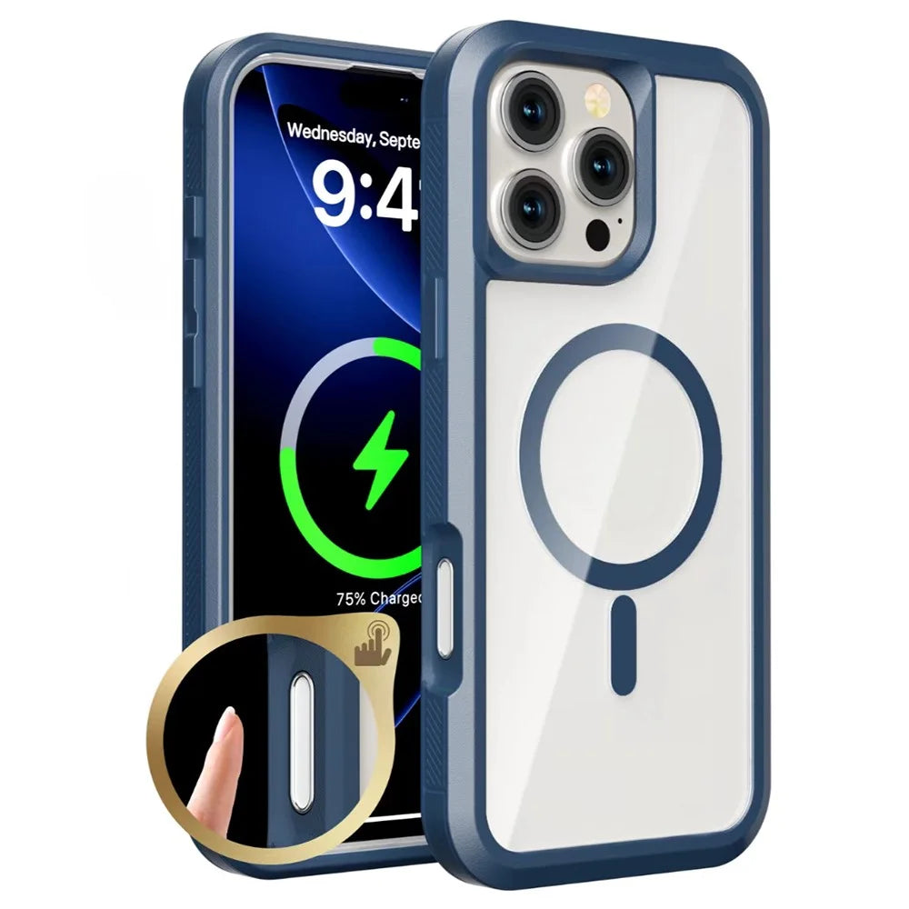 For iPhone 16 Pro Max Magnetic Case Translucent Detachable 2 in 1 TPU + PC Shockproof Phone Cover - Dark Blue - 1