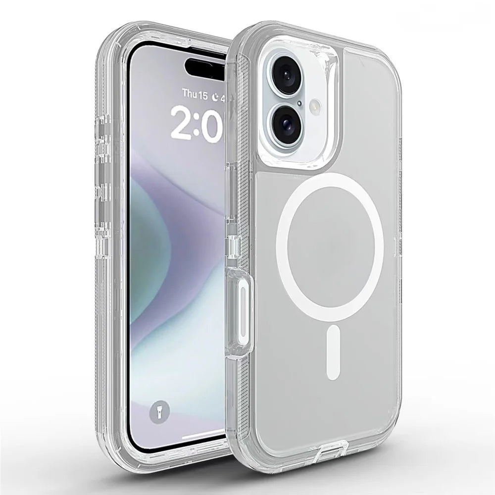 For iPhone 16 Case Compatible with MagSafe Shockproof TPU + PC Phone Back Cover - Transparent Grey - 1