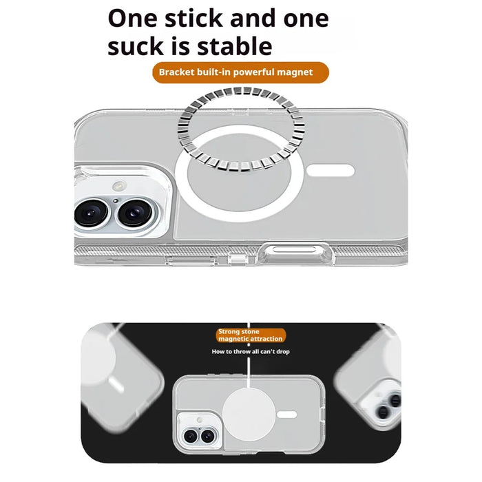 For iPhone 16 Case Compatible with MagSafe Shockproof TPU + PC Phone Back Cover - Transparent Grey - 4