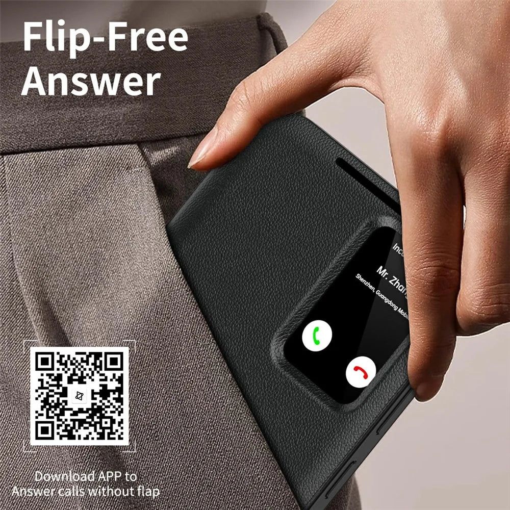 For Samsung Galaxy A56 5G Case with Card Holder Smart View Window PU Leather+PC+TPU Phone Cover - Black - 6