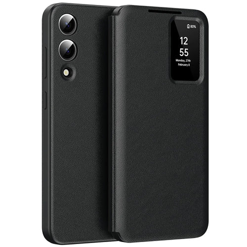 For Samsung Galaxy S25 Edge Case with Card Holder Smart View Window Leather Phone Cover - Black - 1