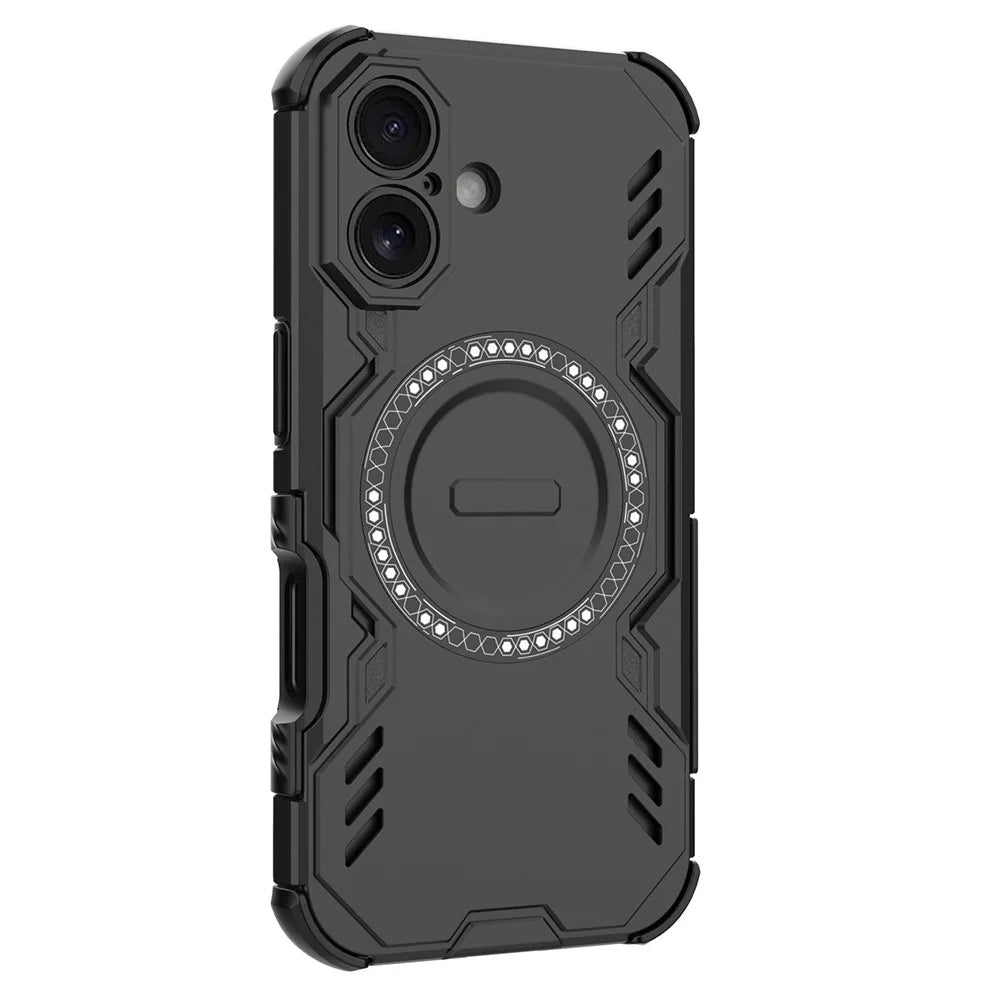For iPhone 16 Magnetic Case Butterfly Armor Hollow Heat Dissipation PC + TPU Phone Cover - Black - 2