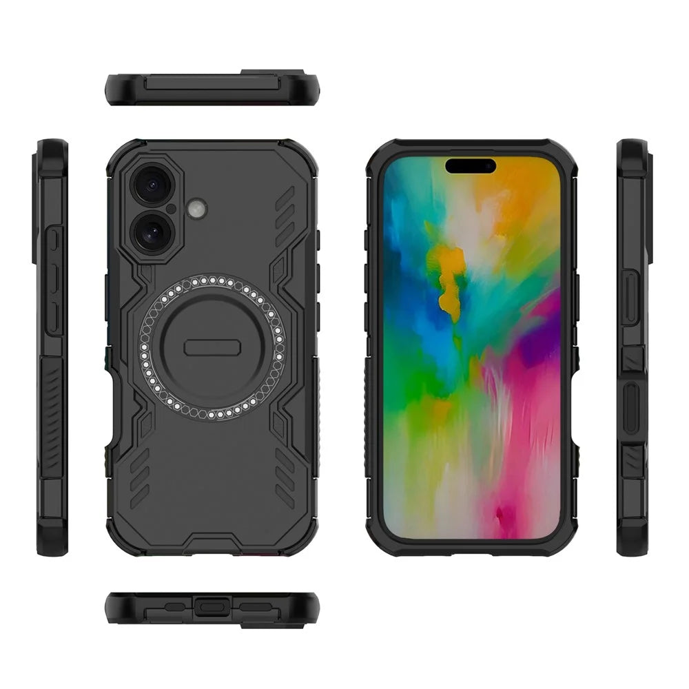 For iPhone 16 Magnetic Case Butterfly Armor Hollow Heat Dissipation PC + TPU Phone Cover - Black - 4