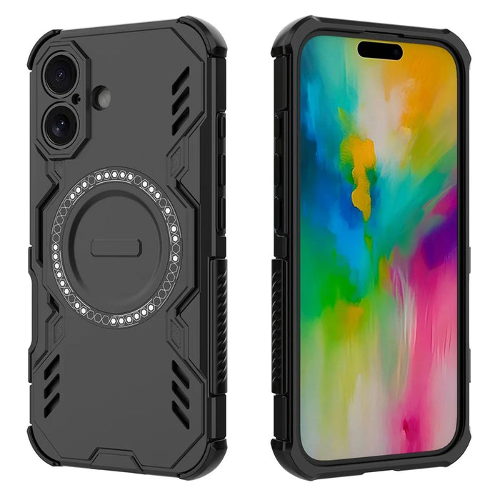 For iPhone 16 Plus Magnetic Case Butterfly Armor Hollow Heat Dissipation PC + TPU Phone Cover - Black - 1