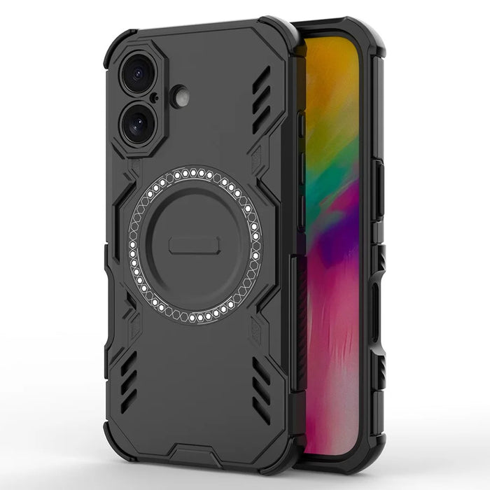 For iPhone 16 Plus Magnetic Case Butterfly Armor Hollow Heat Dissipation PC + TPU Phone Cover - Black - 3