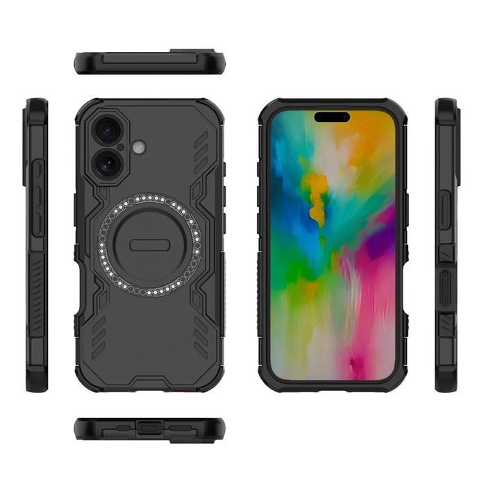 For iPhone 16 Plus Magnetic Case Butterfly Armor Hollow Heat Dissipation PC + TPU Phone Cover - Black - 4