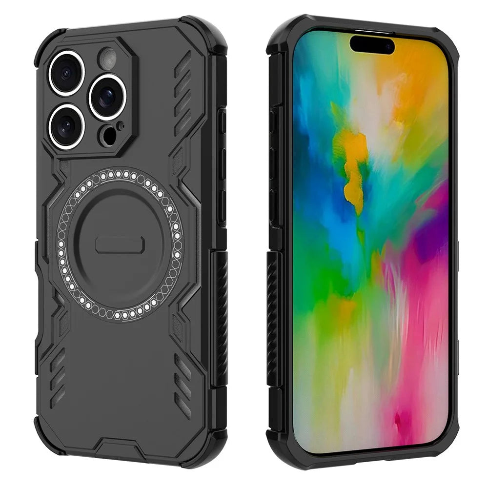 For iPhone 16 Pro Magnetic Case Butterfly Armor Hollow Heat Dissipation PC + TPU Phone Cover - Black - 1
