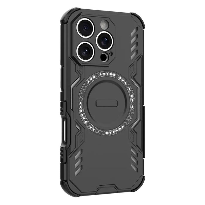 For iPhone 16 Pro Magnetic Case Butterfly Armor Hollow Heat Dissipation PC + TPU Phone Cover - Black - 2