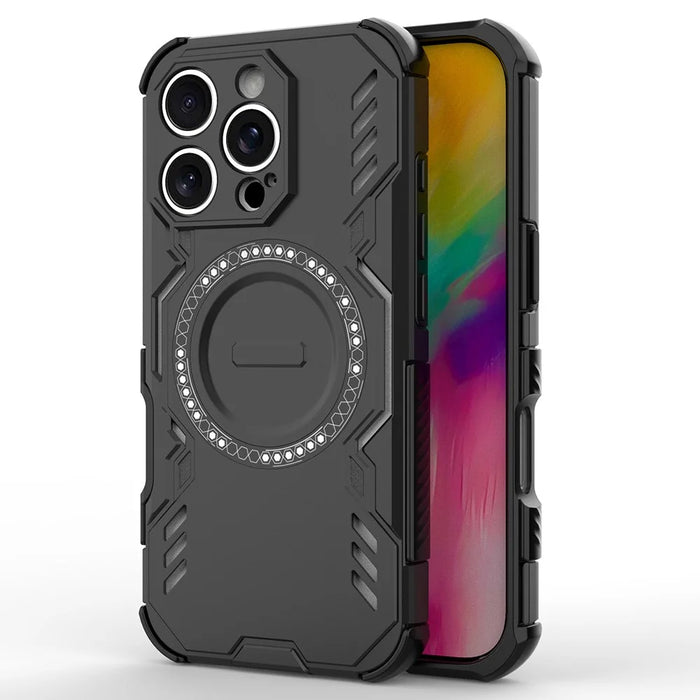 For iPhone 16 Pro Magnetic Case Butterfly Armor Hollow Heat Dissipation PC + TPU Phone Cover - Black - 3