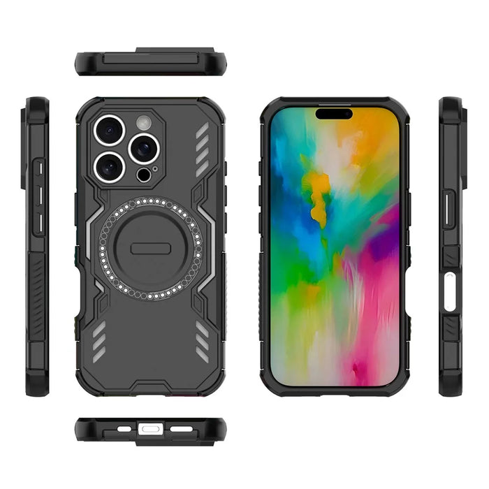 For iPhone 16 Pro Magnetic Case Butterfly Armor Hollow Heat Dissipation PC + TPU Phone Cover - Black - 4