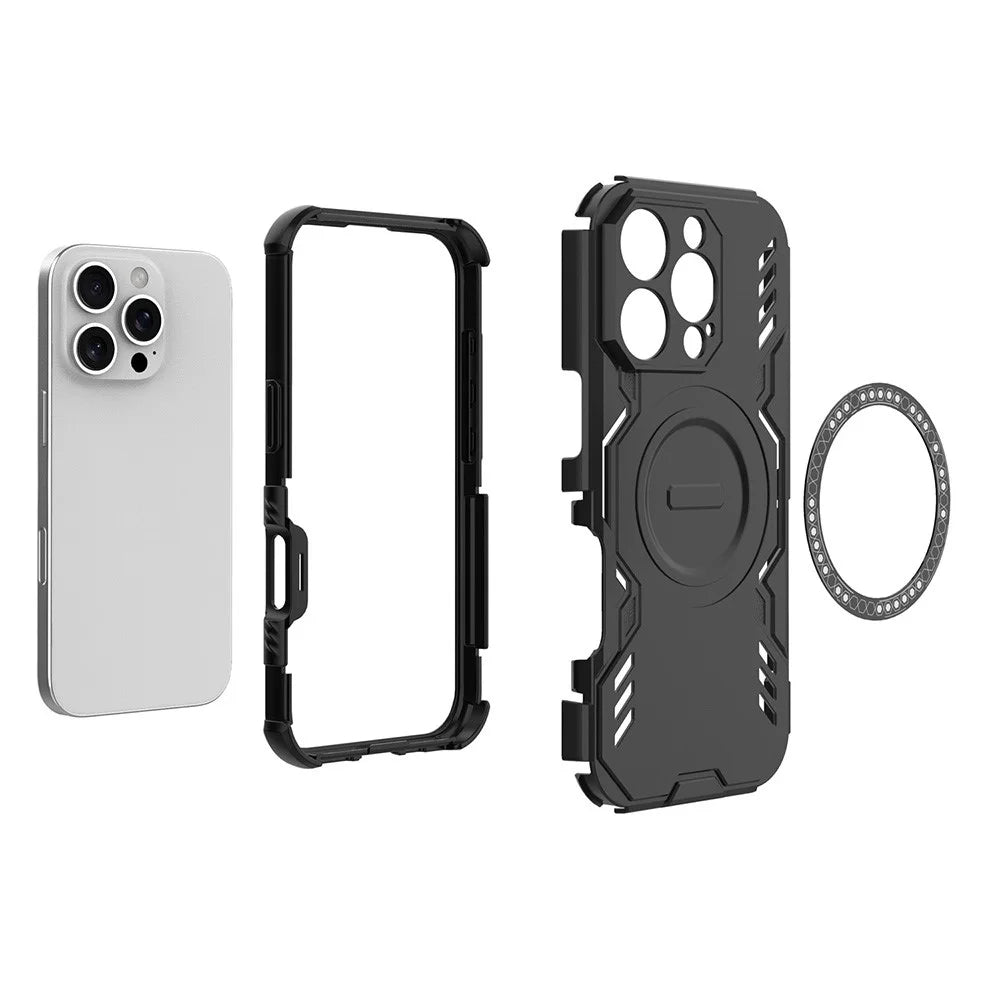 For iPhone 16 Pro Max Magnetic Case Butterfly Armor Hollow Heat Dissipation PC + TPU Phone Cover - Black - 6