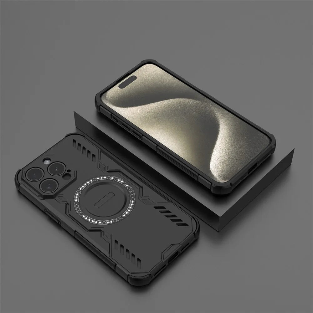 For iPhone 15 Pro Magnetic Case Butterfly Armor Hollow Heat Dissipation PC + TPU Phone Cover - Black - 5