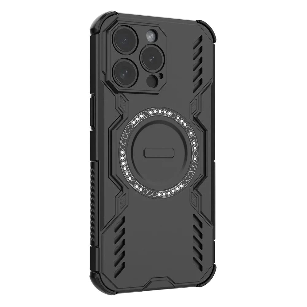 For iPhone 15 Pro Max Magnetic Case Butterfly Armor Hollow Heat Dissipation PC + TPU Phone Cover - Black - 2