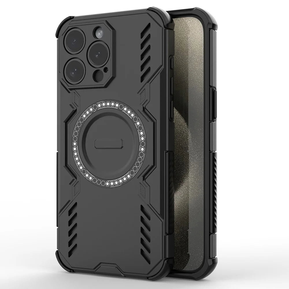For iPhone 15 Pro Max Magnetic Case Butterfly Armor Hollow Heat Dissipation PC + TPU Phone Cover - Black - 3