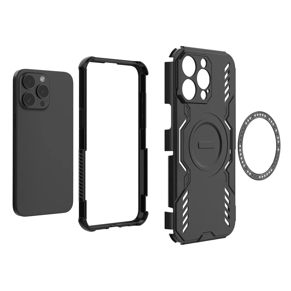 For iPhone 15 Pro Max Magnetic Case Butterfly Armor Hollow Heat Dissipation PC + TPU Phone Cover - Black - 6