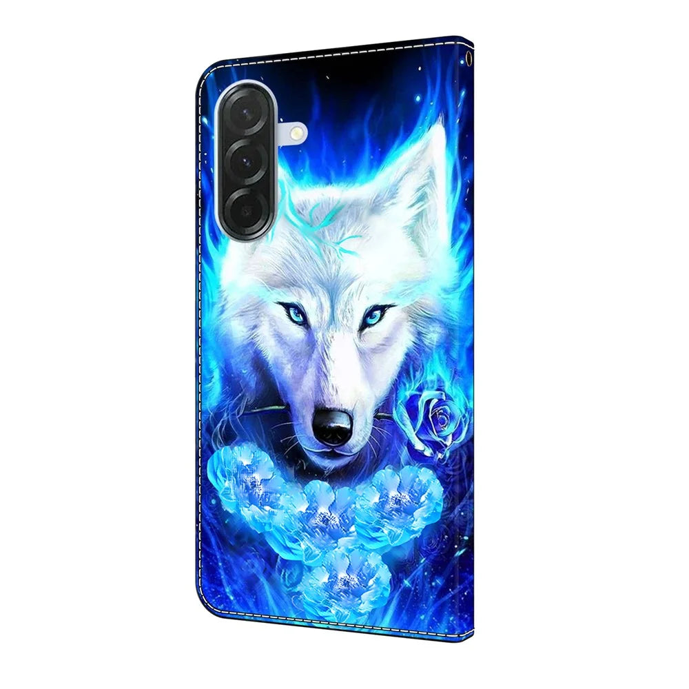 For Samsung Galaxy A26 5G Leather Case Pattern Printing Wallet Stand Flip Phone Cover - White Wolf - 5