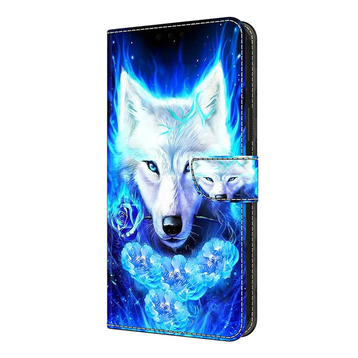 For Samsung Galaxy S25 Leather Case Pattern Printing Wallet Stand Flip Phone Cover - White Wolf - 4