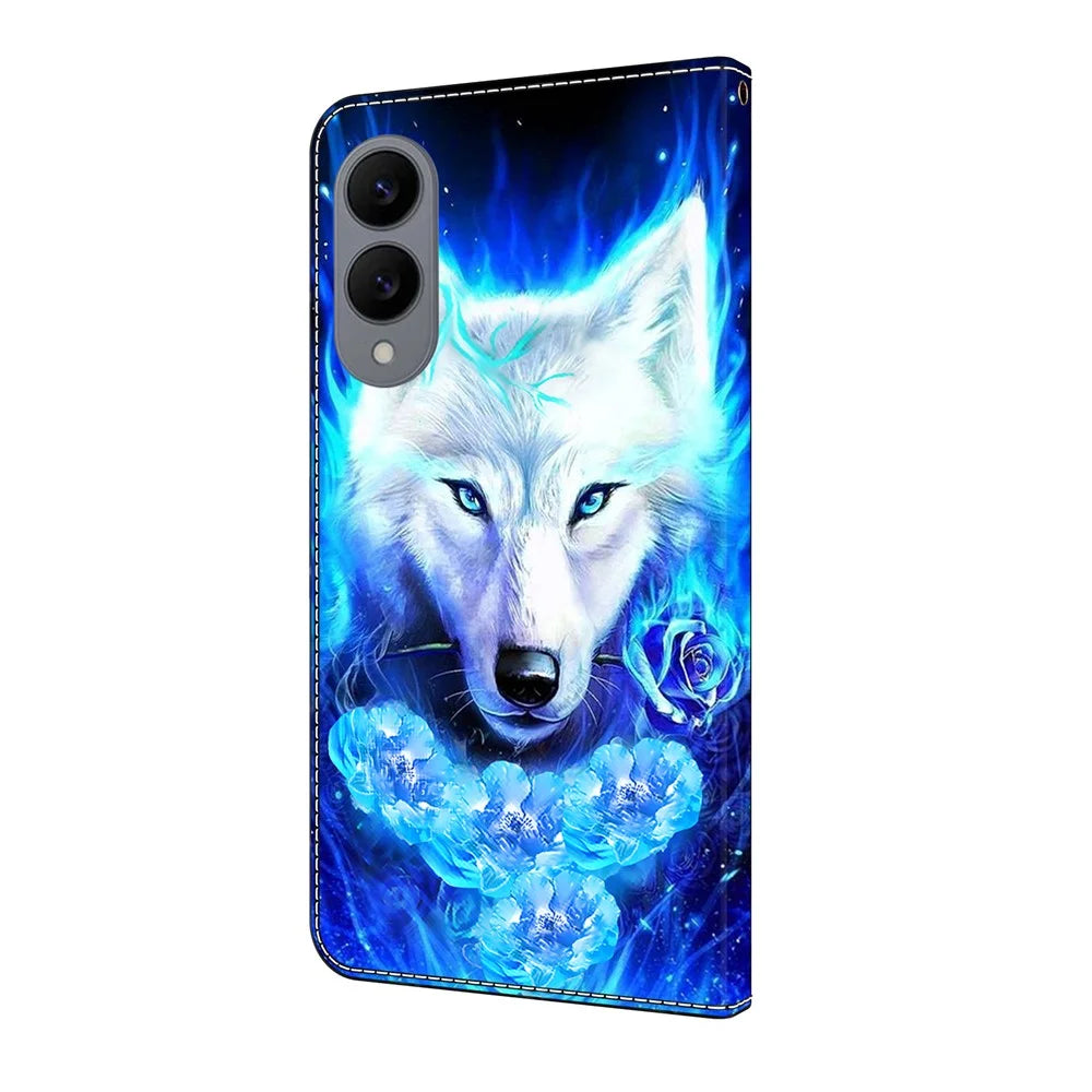 For Samsung Galaxy S25 Edge Leather Case Pattern Printing Wallet Stand Flip Phone Cover - White Wolf - 5
