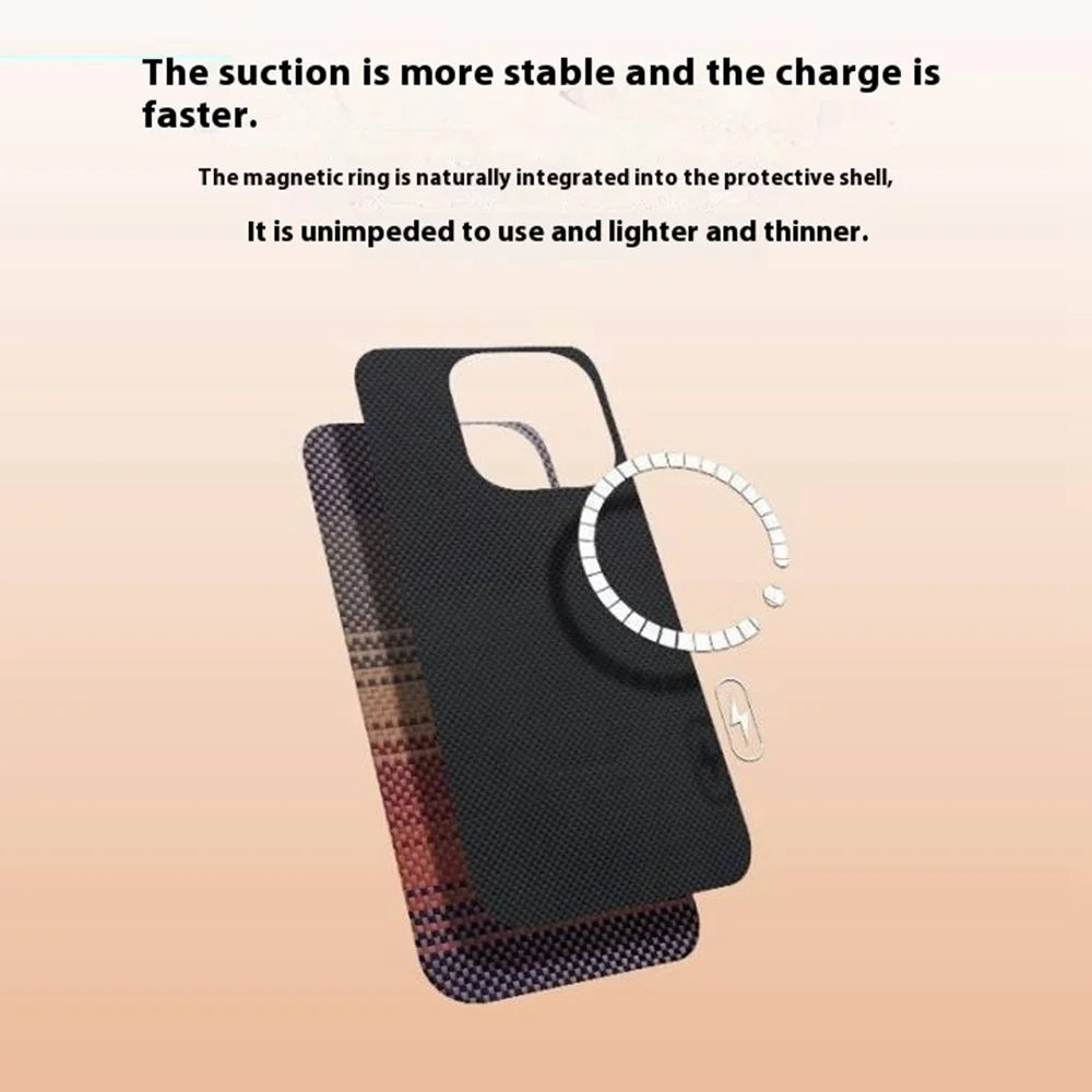 For iPhone 15 Pro Max Case Gradient Aramid Fiber Magnetic Phone Cover with Metal Lens Frame - Blue Floating Weave - 6