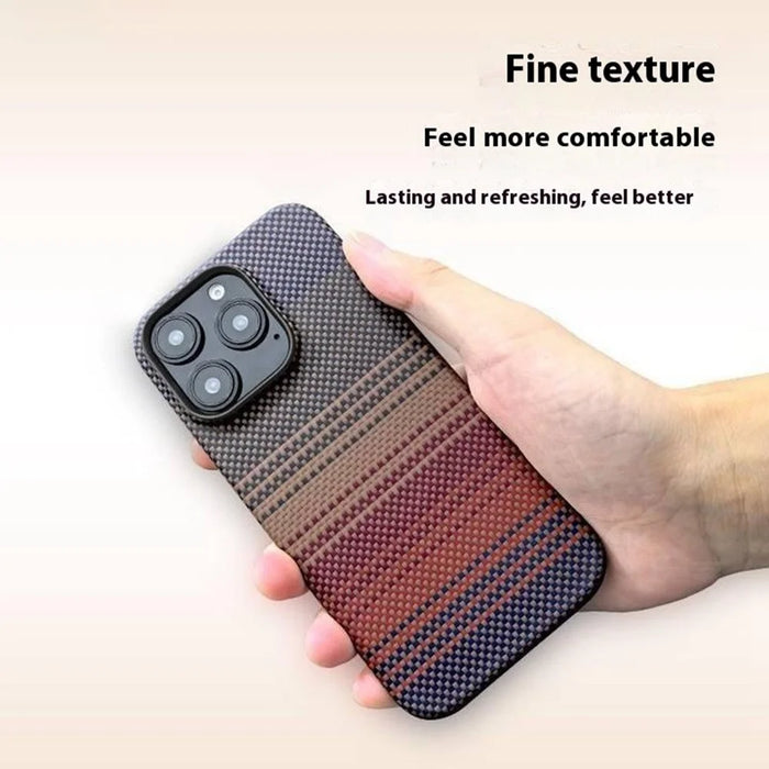 For iPhone 15 Pro Case Gradient Aramid Fiber Magnetic Phone Cover with Metal Lens Frame - Blue Floating Weave - 5