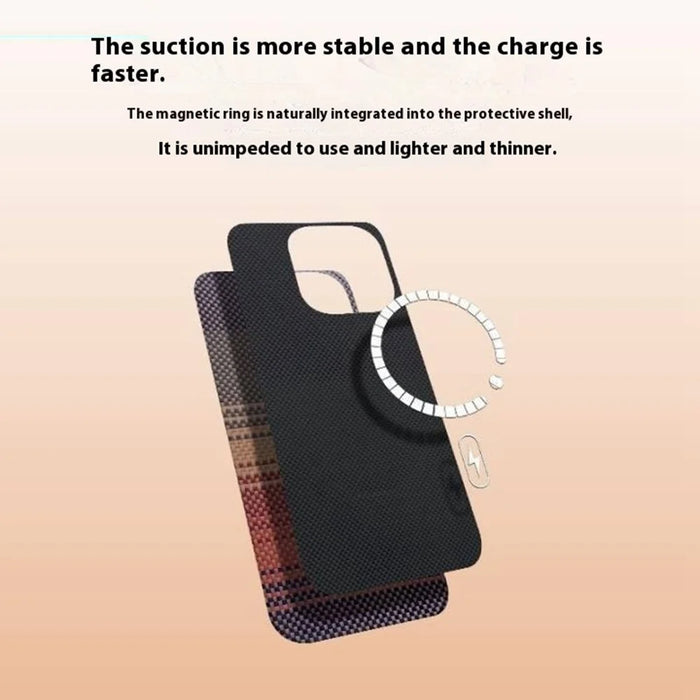 For iPhone 15 Pro Case Gradient Aramid Fiber Magnetic Phone Cover with Metal Lens Frame - Blue Floating Weave - 6