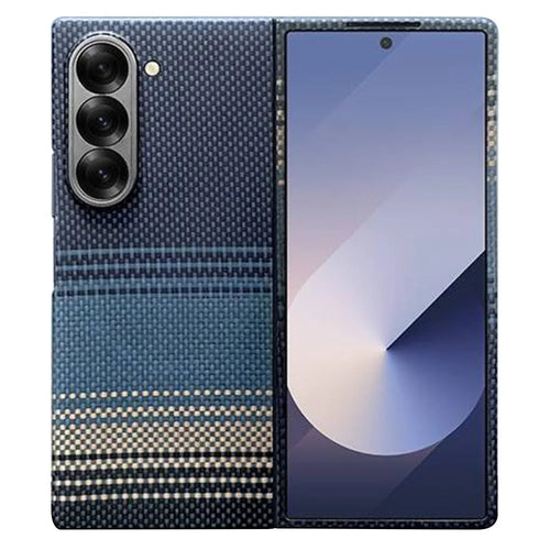 For Samsung Galaxy Z Fold5 5G Magnetic Case Precise Cutouts Gradient Aramid Fiber Phone Cover with Metal Lens Framee - Blue Floating Weave - 1