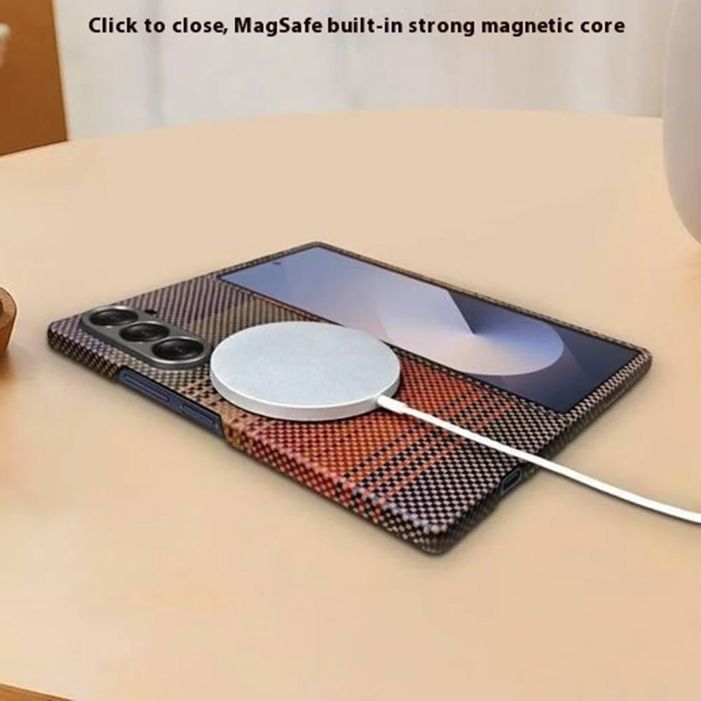 For Samsung Galaxy Z Fold5 5G Magnetic Case Precise Cutouts Gradient Aramid Fiber Phone Cover with Metal Lens Framee - Blue Floating Weave - 7