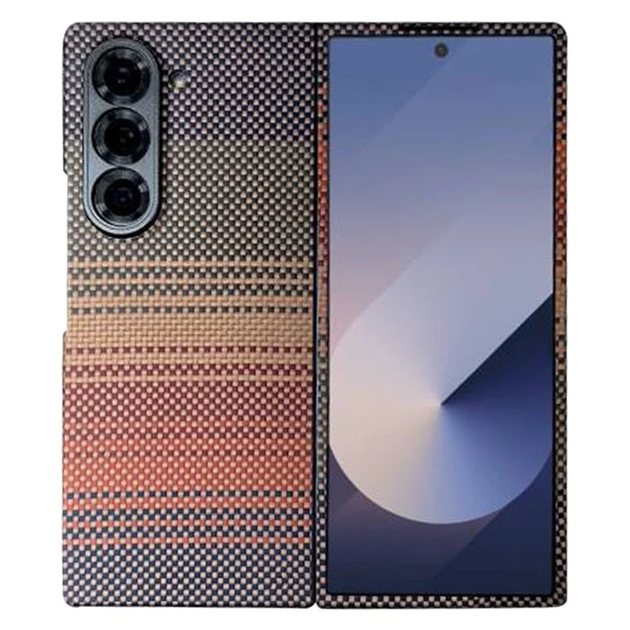 For Samsung Galaxy Z Fold6 5G Magnetic Case Precise Cutouts Gradient Aramid Fiber Phone Cover with Metal Lens Frame - Sunset Yellow - 1