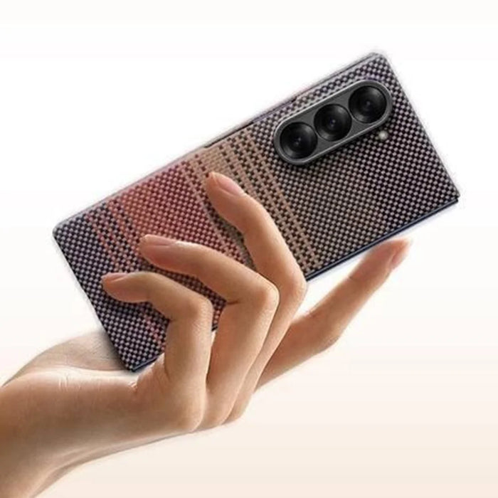For Samsung Galaxy Z Fold6 5G Magnetic Case Precise Cutouts Gradient Aramid Fiber Phone Cover with Metal Lens Frame - Sunset Yellow - 2