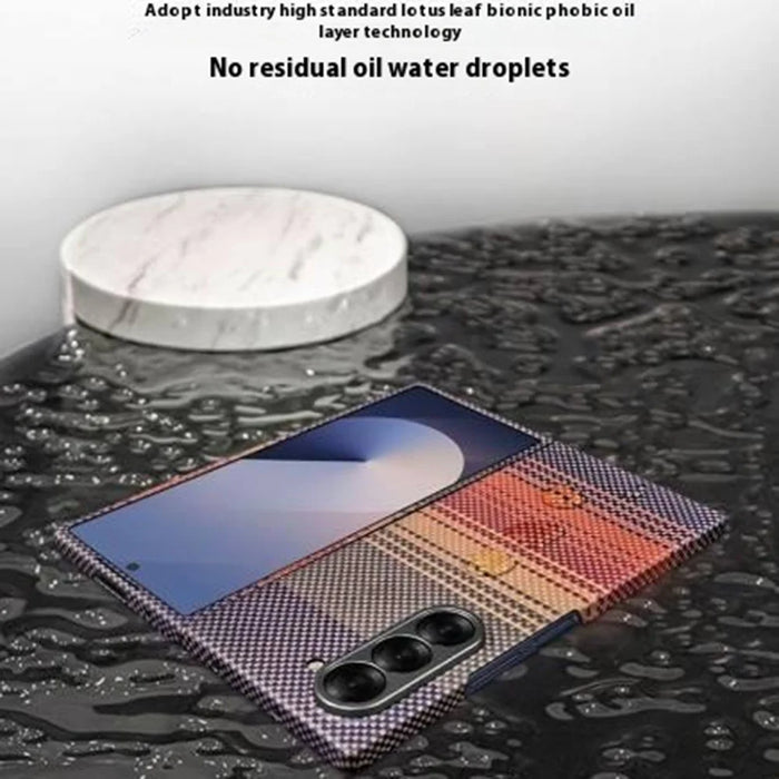 For Samsung Galaxy Z Fold6 5G Magnetic Case Precise Cutouts Gradient Aramid Fiber Phone Cover with Metal Lens Frame - Sunset Yellow - 3