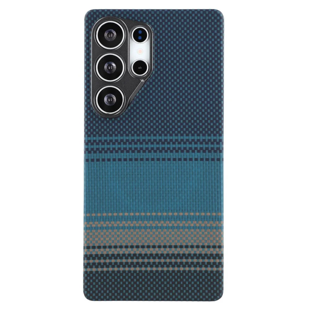 For Samsung Galaxy S25 Ultra Magnetic Case Precise Cutouts Gradient Aramid Fiber Phone Cover with Metal Lens Frame - Blue Floating Weave - 3