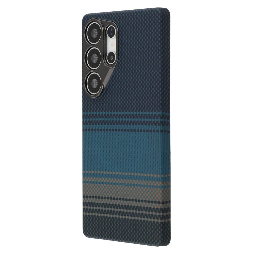 For Samsung Galaxy S25 Ultra Magnetic Case Precise Cutouts Gradient Aramid Fiber Phone Cover with Metal Lens Frame - Blue Floating Weave - 4
