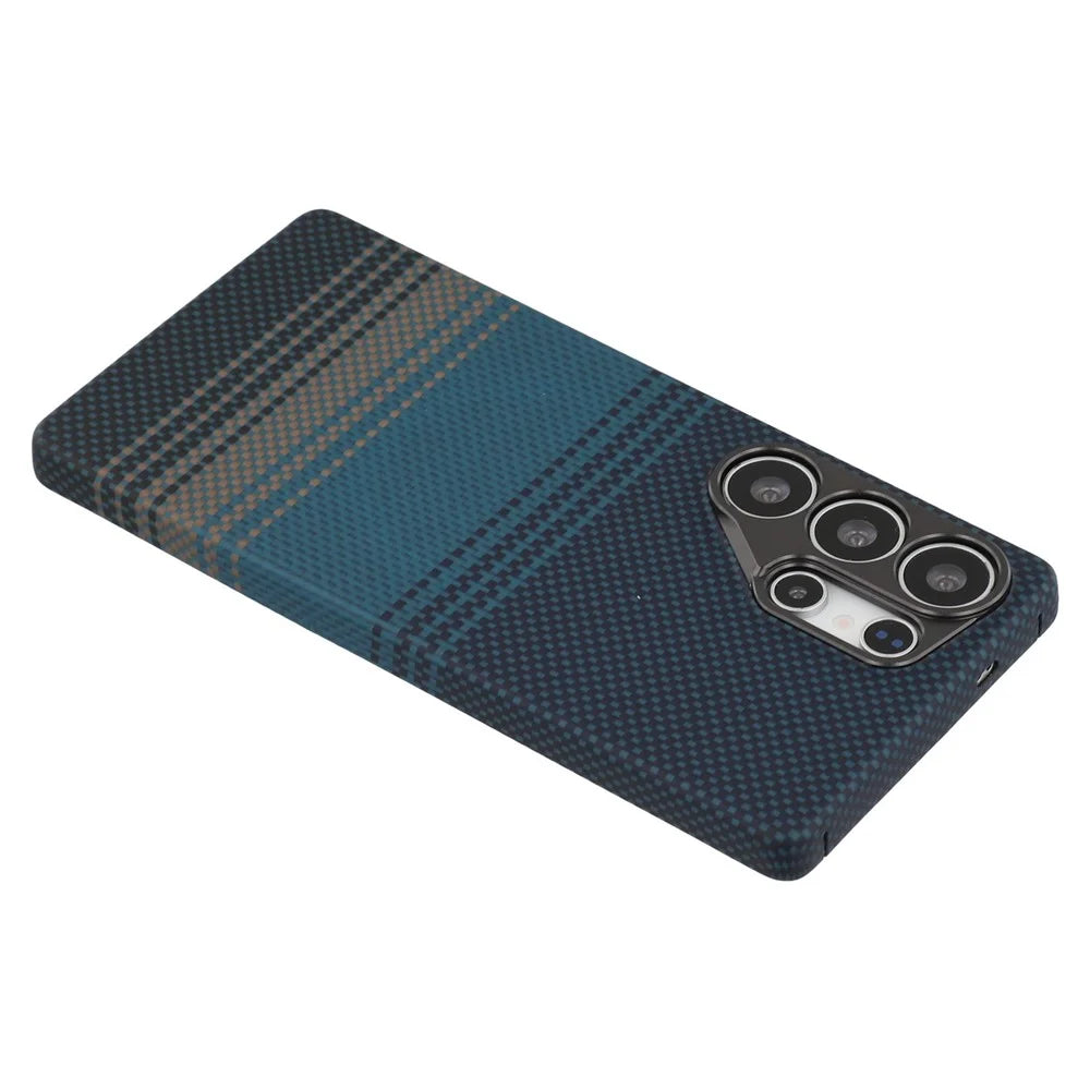 For Samsung Galaxy S25 Ultra Magnetic Case Precise Cutouts Gradient Aramid Fiber Phone Cover with Metal Lens Frame - Blue Floating Weave - 5