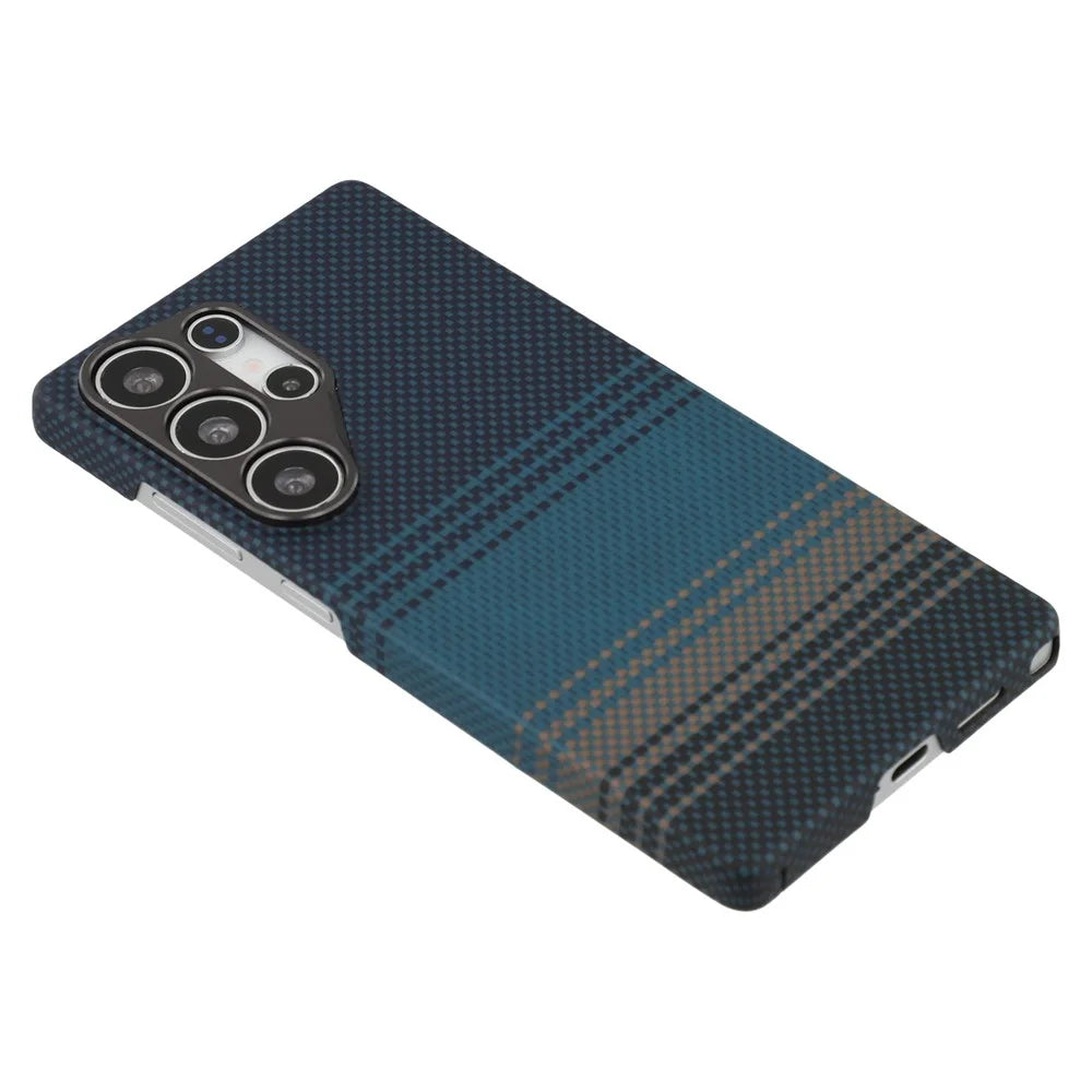 For Samsung Galaxy S25 Ultra Magnetic Case Precise Cutouts Gradient Aramid Fiber Phone Cover with Metal Lens Frame - Blue Floating Weave - 6